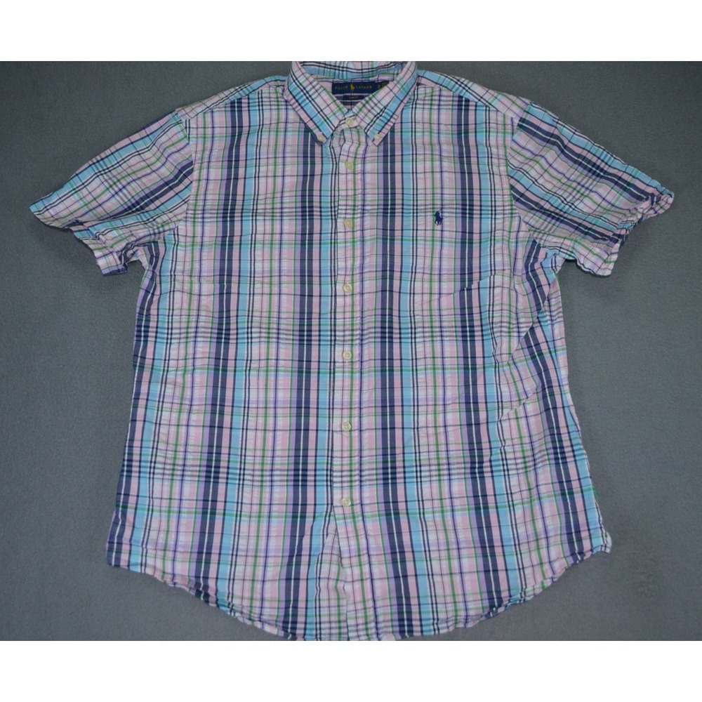 Polo Ralph Lauren Blake Mens XL Slim Fit Plaid Short Sleeve Button Down Shirt